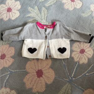 Catimini Gray and White Sweater with Black Hearts